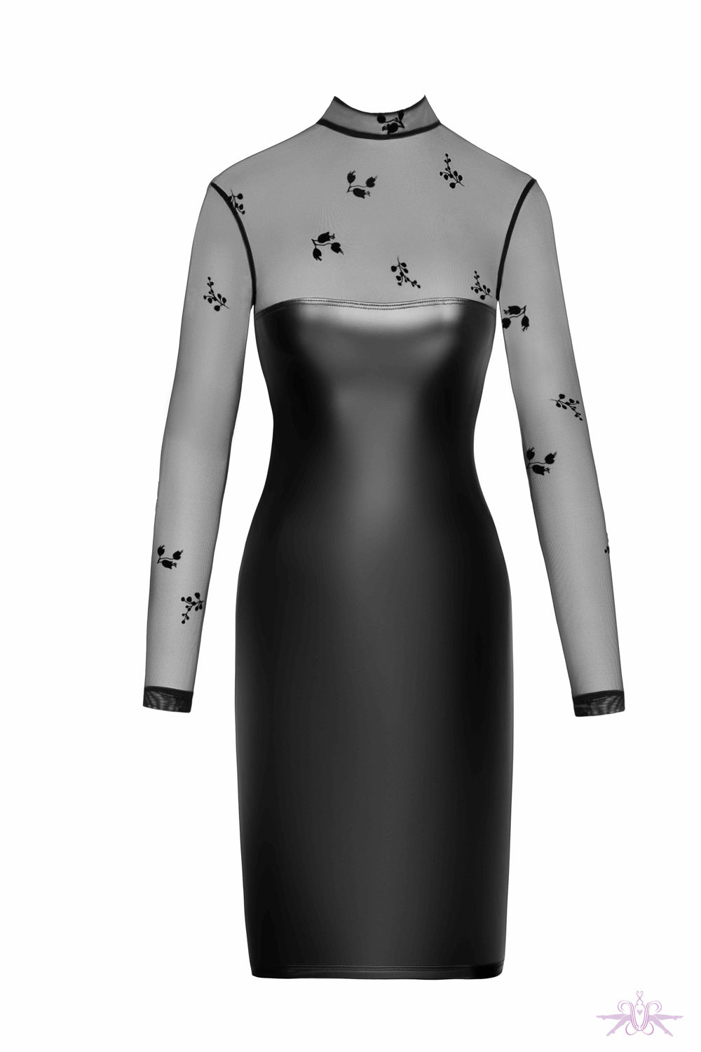Noir Handmade Fabulous Wetlook Midi Black Dress at Mayfair Stockings