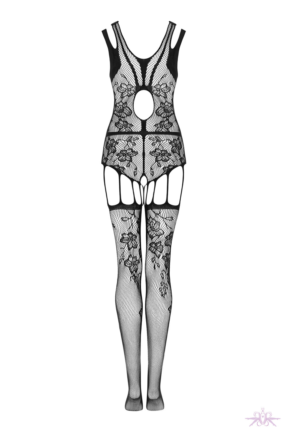 Obsessive Floral Diamond Fishnet Bodystocking