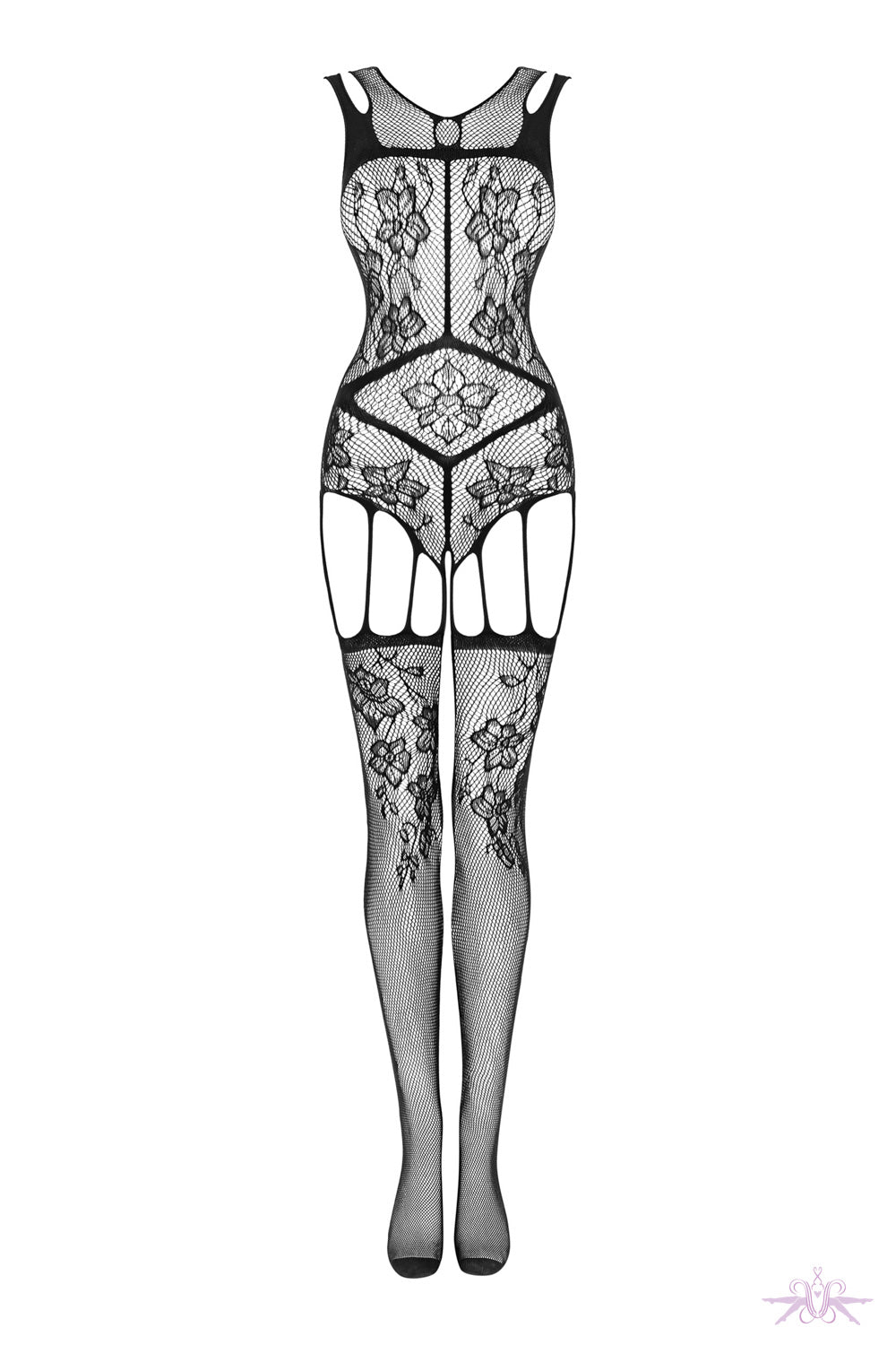 Obsessive Floral Diamond Fishnet Bodystocking