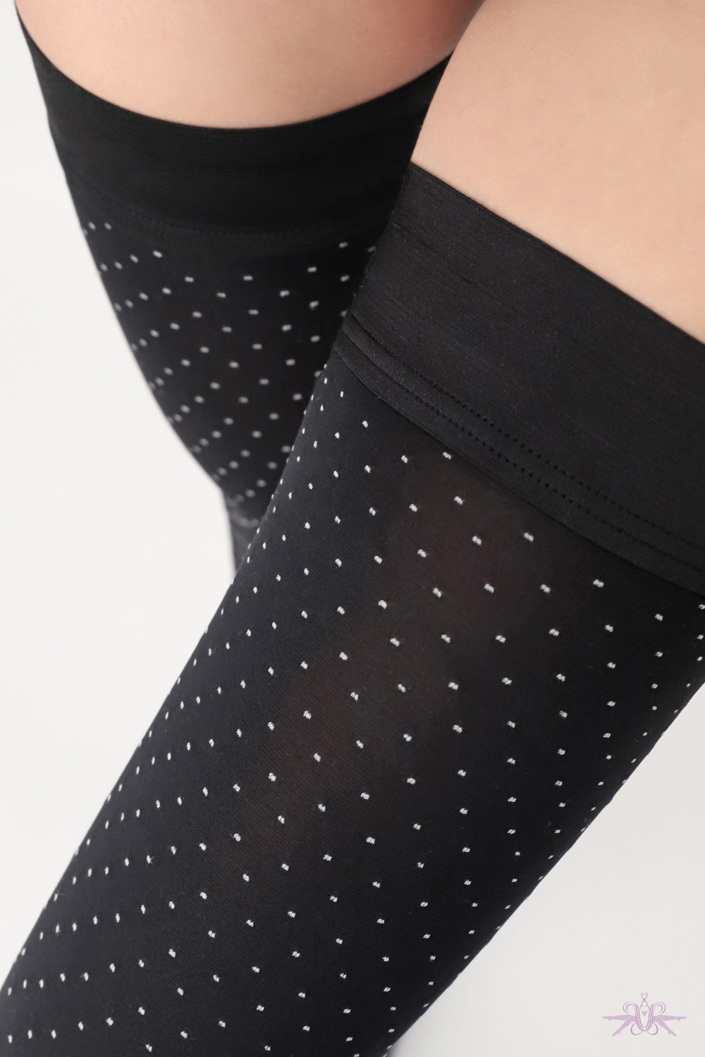 Oroblu Opaque Black and White Dot Luxury Black Hold Ups At Mayfair Stockings