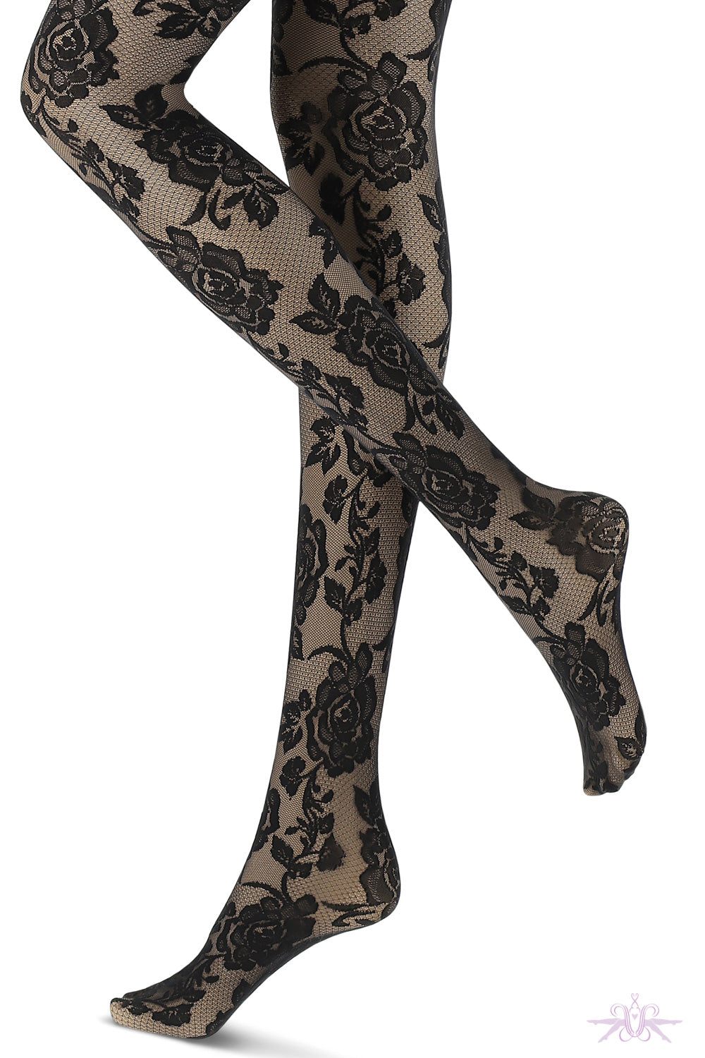 Coloured Lace Tights with Floral Fishnet Design